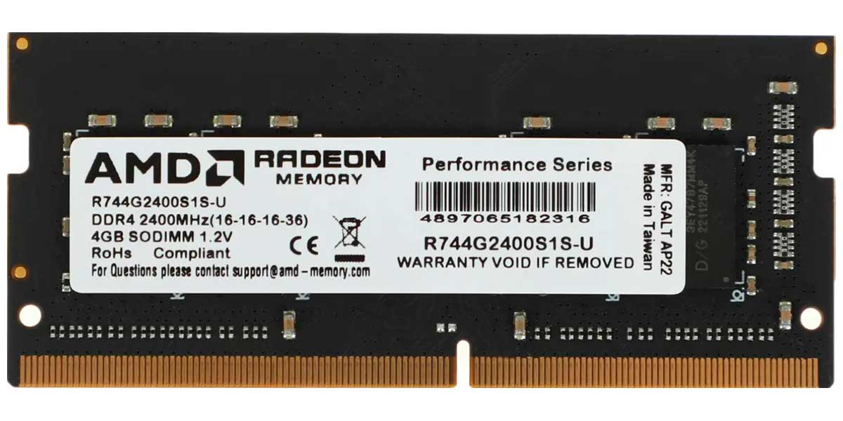 Изображение товара Оперативная память AMD SO-DIMM DDR4 4Gb 2400MHz R7 Performance (R744G2400S1S-U)