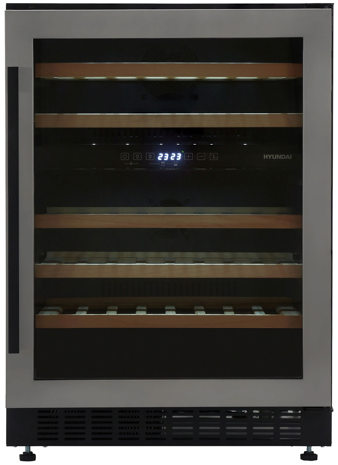 Изображение товара Встраиваемый винный шкаф Hyundai HBWC 0861 DU, 2 зоны, LED подсветка, стекло