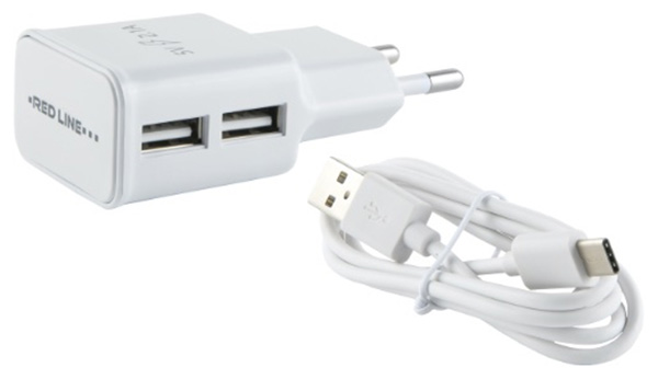СЗУ Red Line 2 USB (модель NT-2A), 2.1A и кабель Type-C, белый сзу red line 2 usb модель nt 2a 2 1a и кабель type c белый