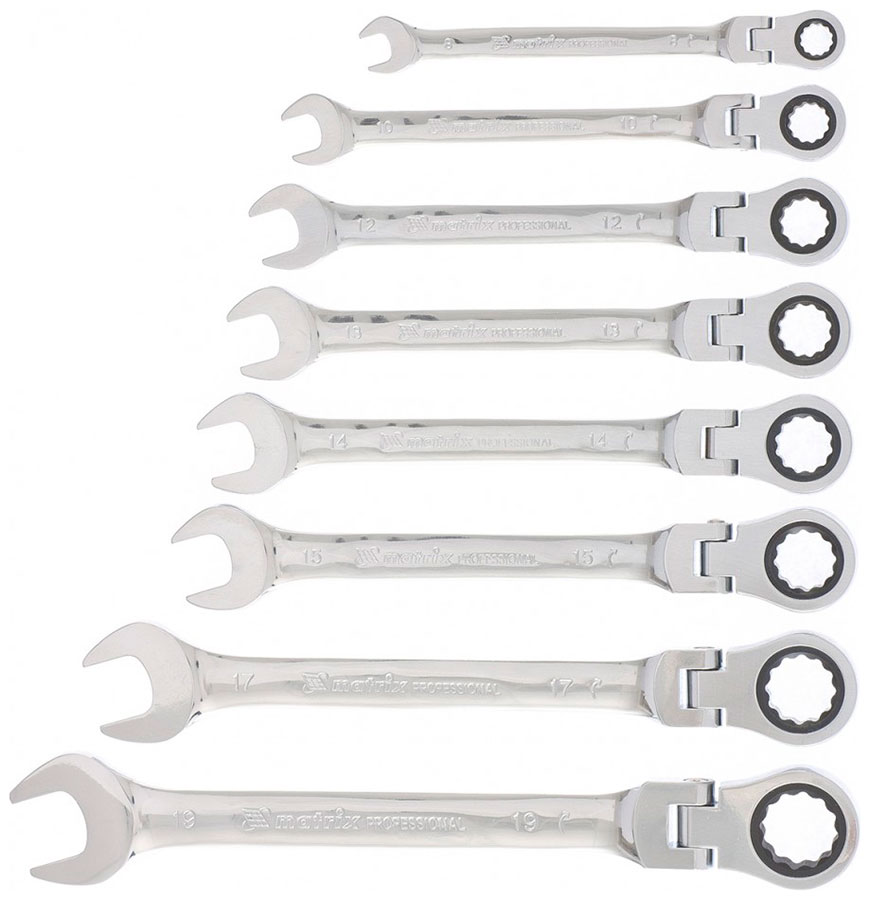 Изображение товара Набор ключей комбинированных Matrix 14898, трещоточных шарнирных 8шт.