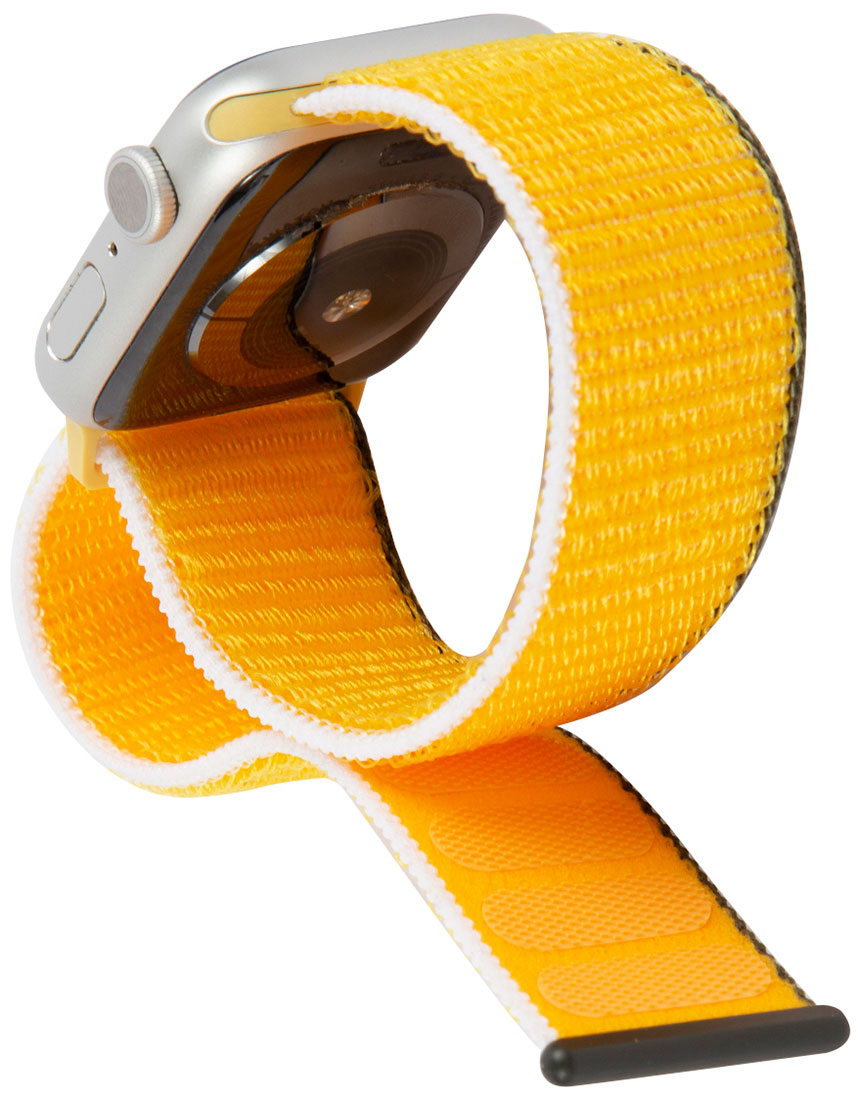 Ремешок нейлоновый mObility для Apple watch – 42-44 mm (S3/S4/S5 SE/S6), подсолнечник с бело-коричневым краем нейлоновый для apple watch 42 44mm s3 s4 s5 se s6 s7 s8 красный апельсин с коричневым желтым краем ут000027926