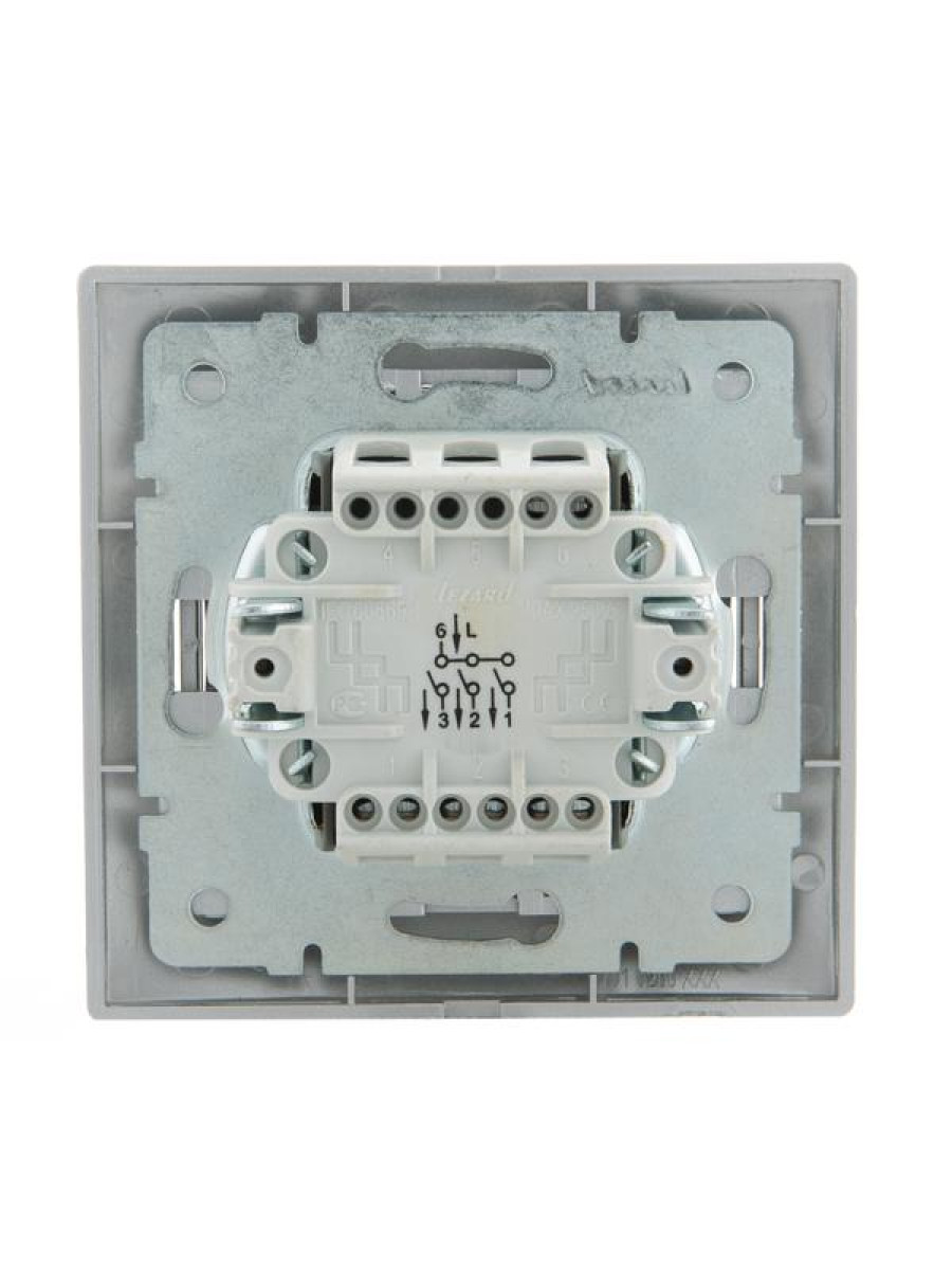 Изображение товара Выключатели, переключатели, диммеры Lezard Выключатель 3-кл. СП Mira 10А IP20 со вставкой сер. метал.