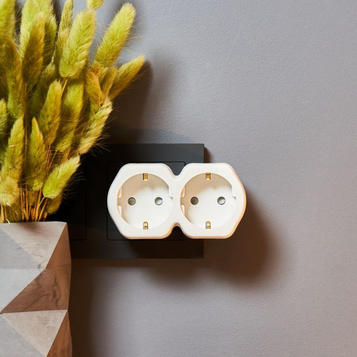 Изображение товара Разветвитель 2-м с заземлением Rexant 16А IP20 защитные шторки белый