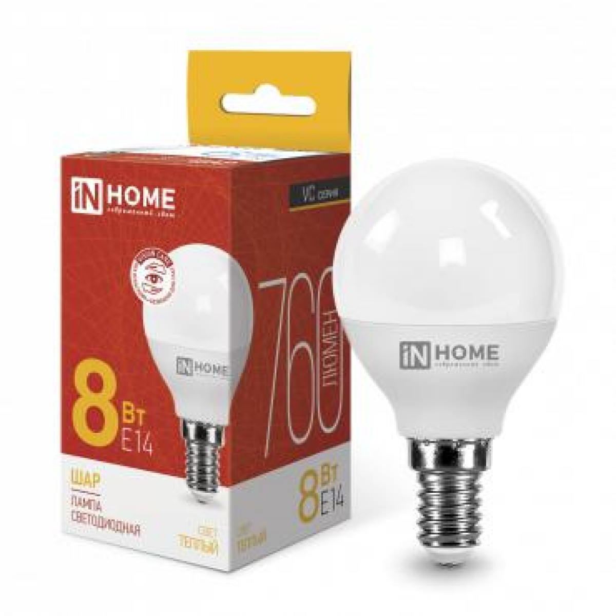Изображение товара Светодиодная шаровая лампа In Home LED-ШАР-VC 8 Вт E14 3000K 760лм Изображение товара Светодиодная шаровая лампа In Home LED-ШАР-VC 8 Вт E14 3000K 760лм