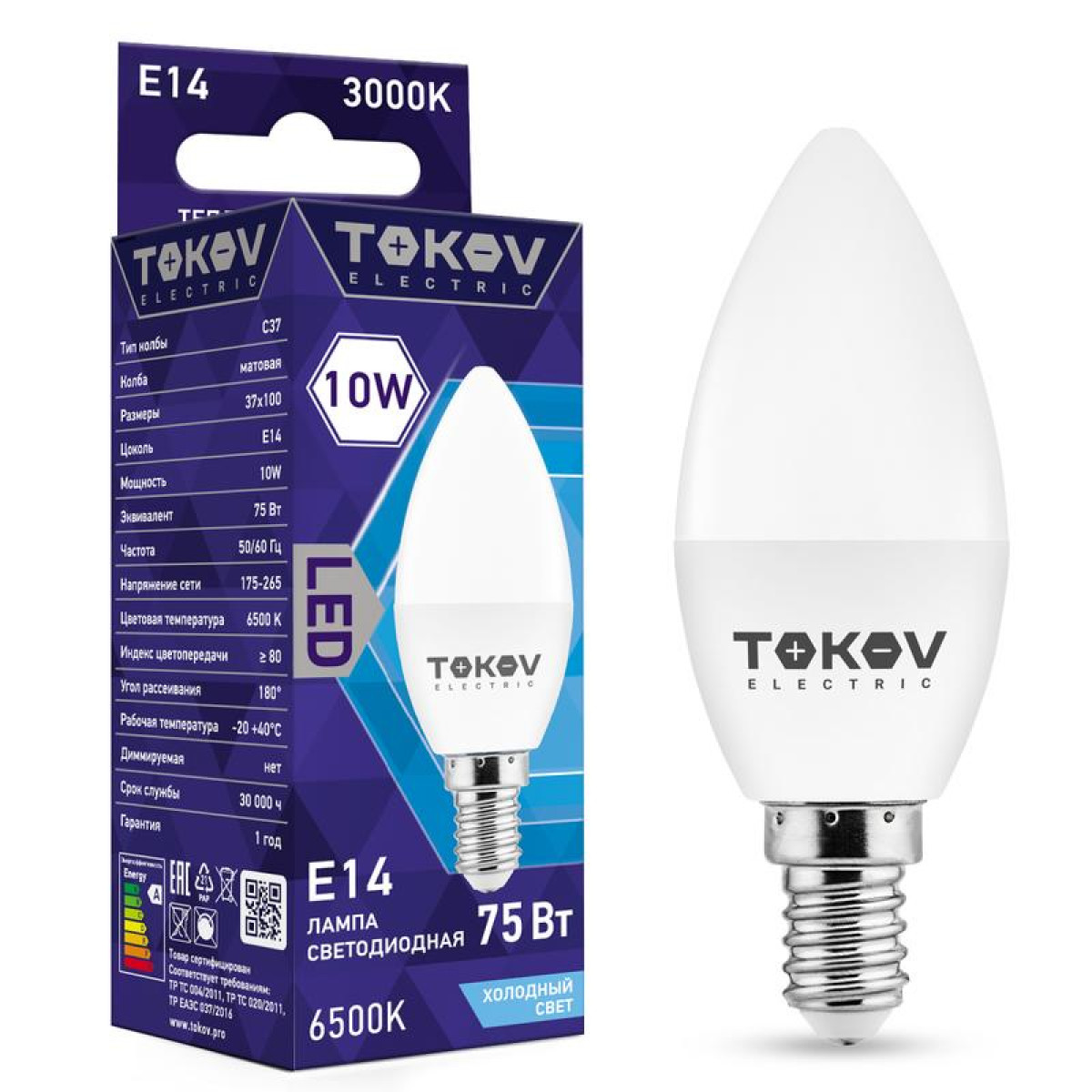 Изображение товара Светодиодная лампа Tokov Electric 10 Вт E14