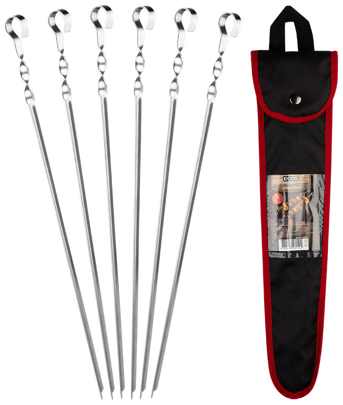 Изображение товара Набор шампуров Ecos 450х10х1.5 мм угловой с витком 6 шт в чехле