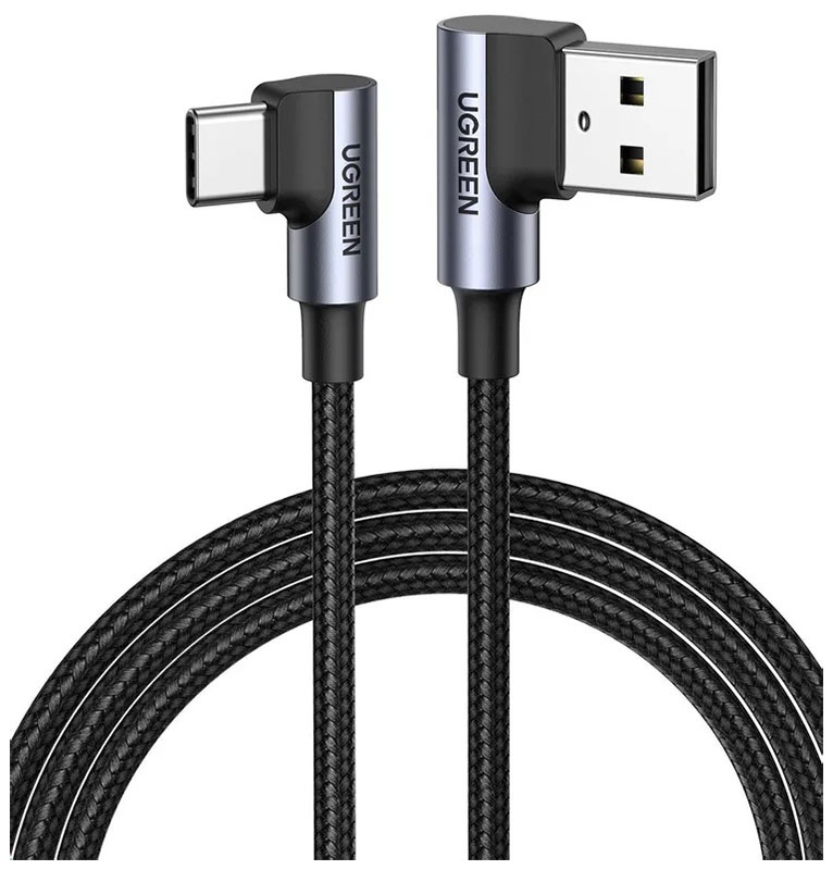 Изображение товара Кабель угловой Ugreen US176 (70875) Right Angle USB-A to USB-C Cable (угол направо), 3 м, серый космос