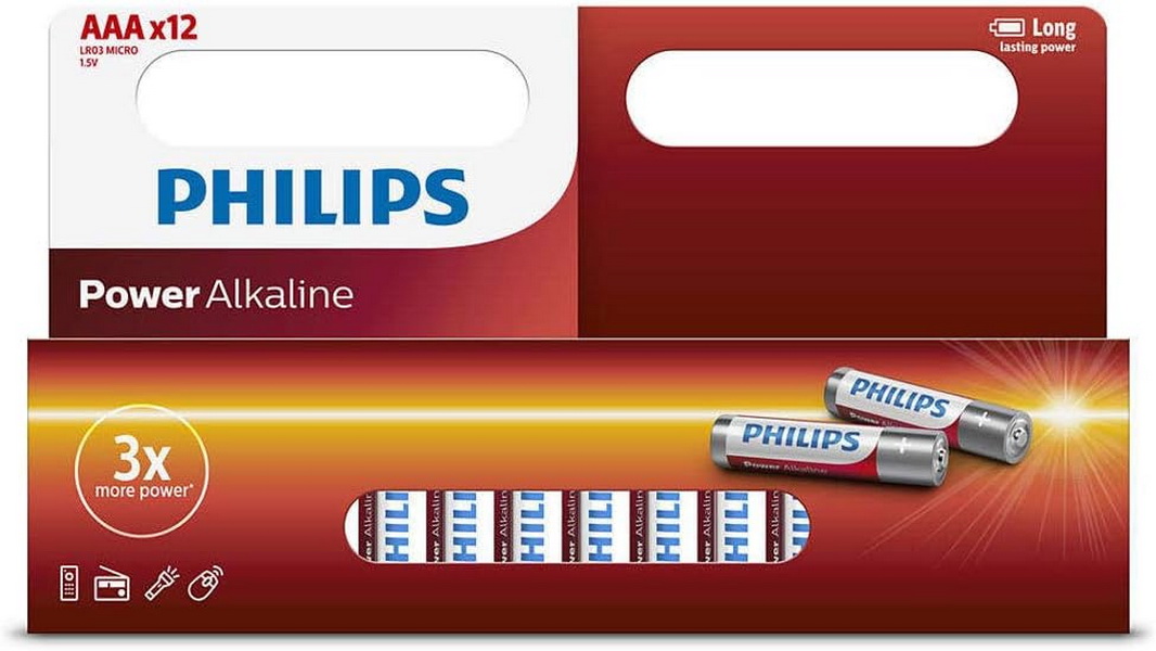 Изображение товара Батарейка Philips Power Alkaline, щелочная, 12 ААА, в коробке с окном (LR03P12B/97)
