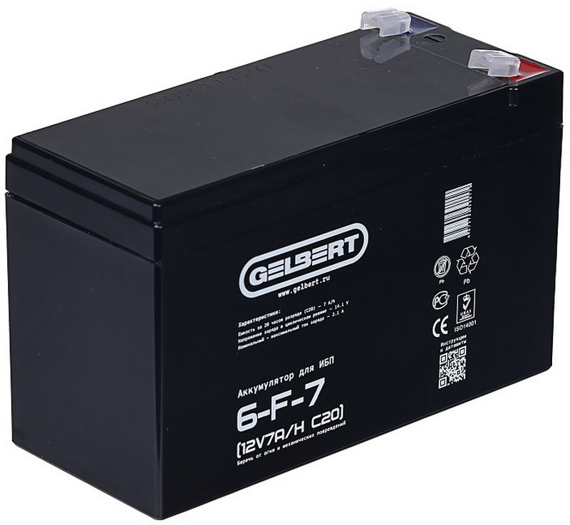

Батарея для ИБП Gelbert 6-F-7 (12V7A/H C20), Черный