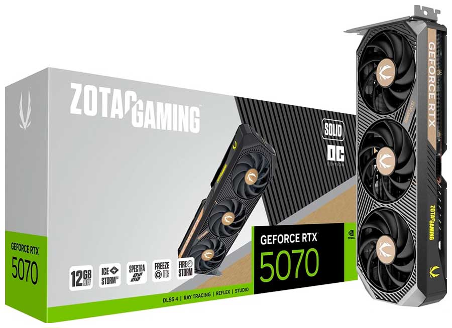 Изображение товара Видеокарта Zotac GeForce RTX 5070 SOLID OC 12GB GDDR7 PCIe 5.0 3 вентилятра