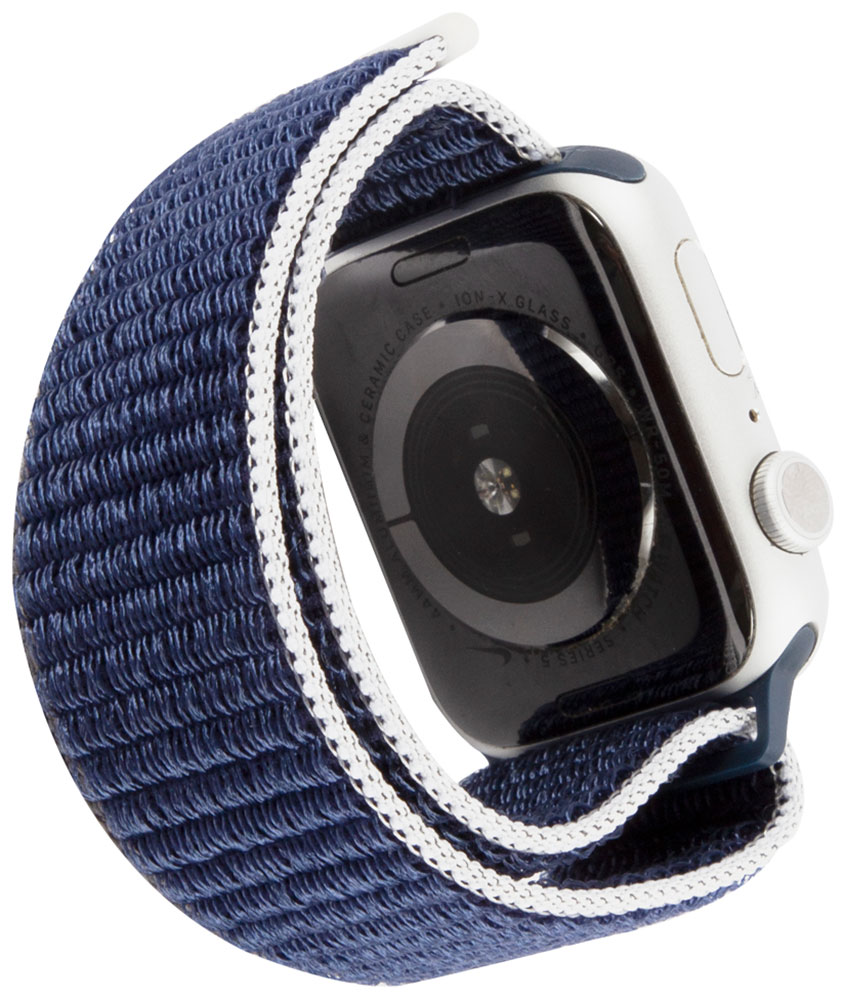 Ремешок нейлоновый mObility для Apple watch – 42-44 mm (S3/S4/S5 SE/S6), темно-синий с серо-голубым краем для apple watch s3 s4 s5 se s6 42 44mm red ут000027231