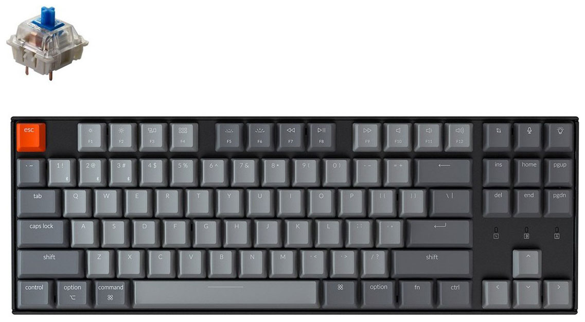 цена Клавиатура беспроводная Keychron K8, TKL, алюминиевый корпус, White LED подсветка, Gateron Blue Switch (K8G2)