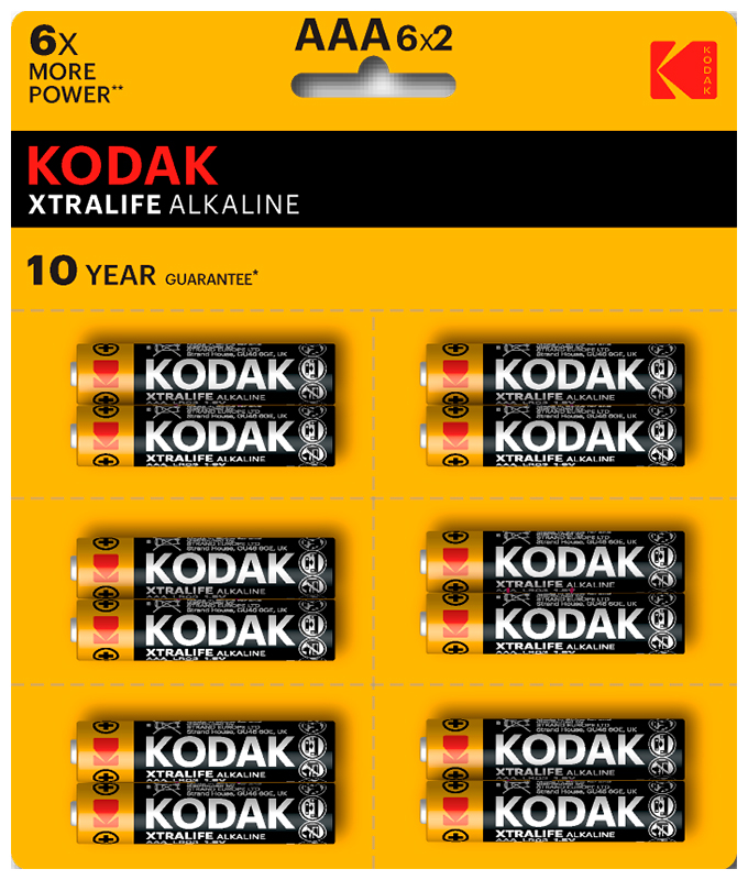 Батарейки Kodak XTRALIFE LR03 BL12 6xBL2) [KAAA-2x6 perf] 12шт ergolux lr03 alkaline bp 12 lr03 bp 12 батарейка 1 5в 12 шт в уп ке