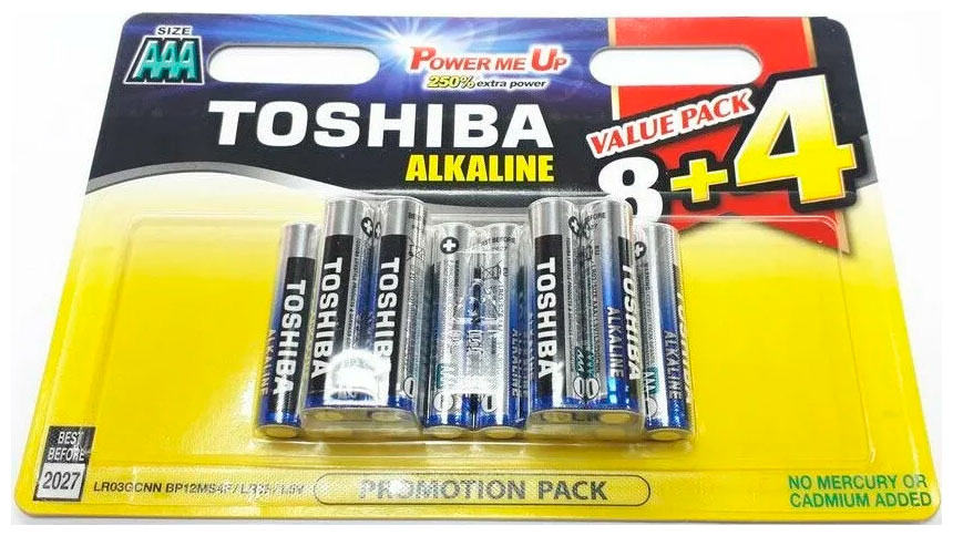 Батарейка Toshiba LR03 Alkaline AAA 12BL 12 шт. ergolux lr03 alkaline bp 12 lr03 bp 12 батарейка 1 5в 12 шт в уп ке