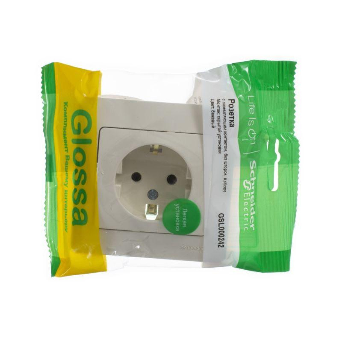 Изображение товара Розетка Systeme Electric Glossa 16А IP20 с заземлением в сборе беж