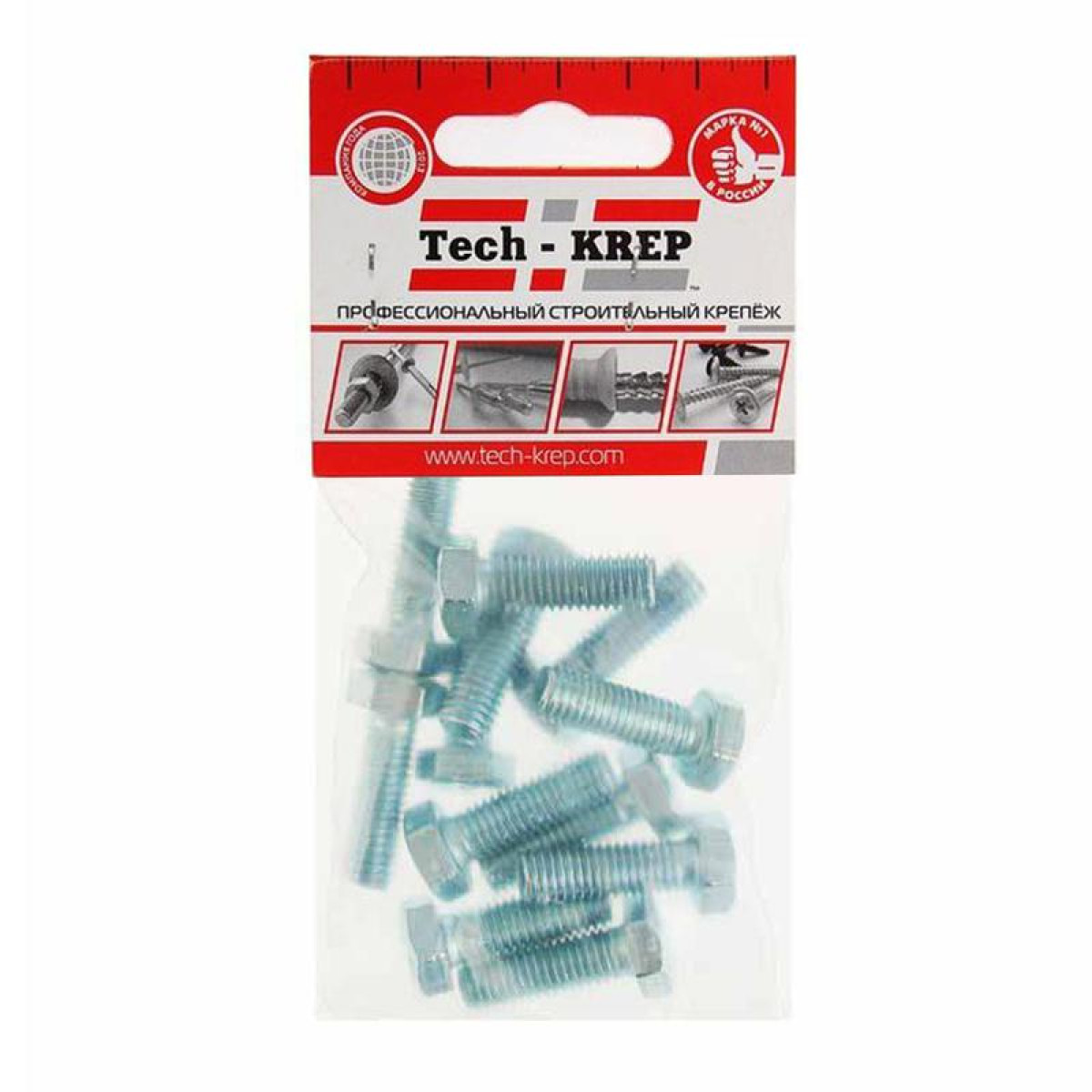 Изображение товара Изделия для электромонтажа Tech-KREP Болт с шестигранной головкой М8х25 DIN 933 класс прочн. 8.8 оцинк. пакет (уп.12шт)