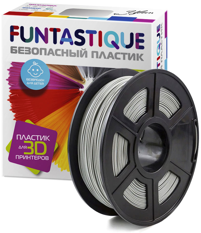 PLA-пластик в катушке Funtastique PLA-1KG-GY, 1.75 мм, 1 кг (Серый) нить pla plus для 3d принтера 10 кг 1 кг рулон