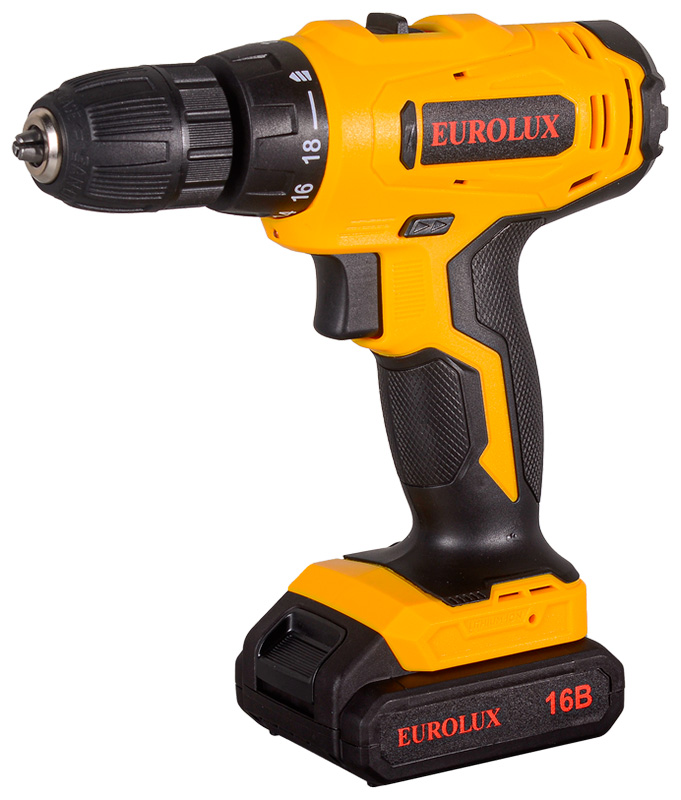 Изображение товара Дрель-шуруповерт Eurolux ДА-16/2Li аккумуляторная с подсветкой и двумя аккумуляторами
