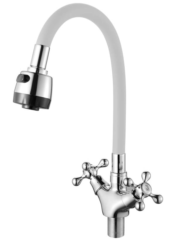 Изображение товара Смеситель для кухни с гибким изливом D-Lin хром/белый (D153810-3T)