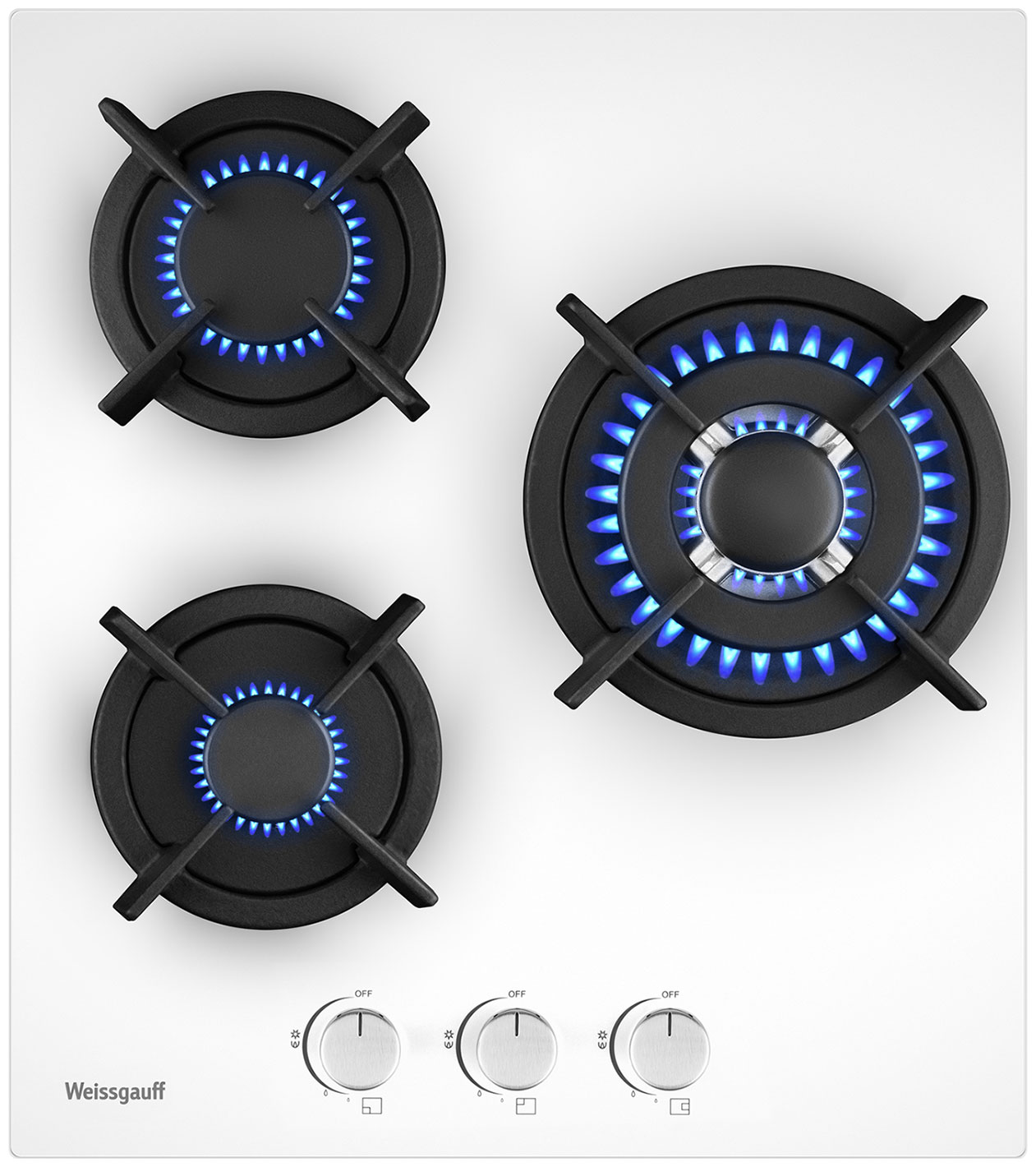 Изображение товара Газовая варочная панель Weissgauff HG 451 Wgh белое стекло 3 конфорки