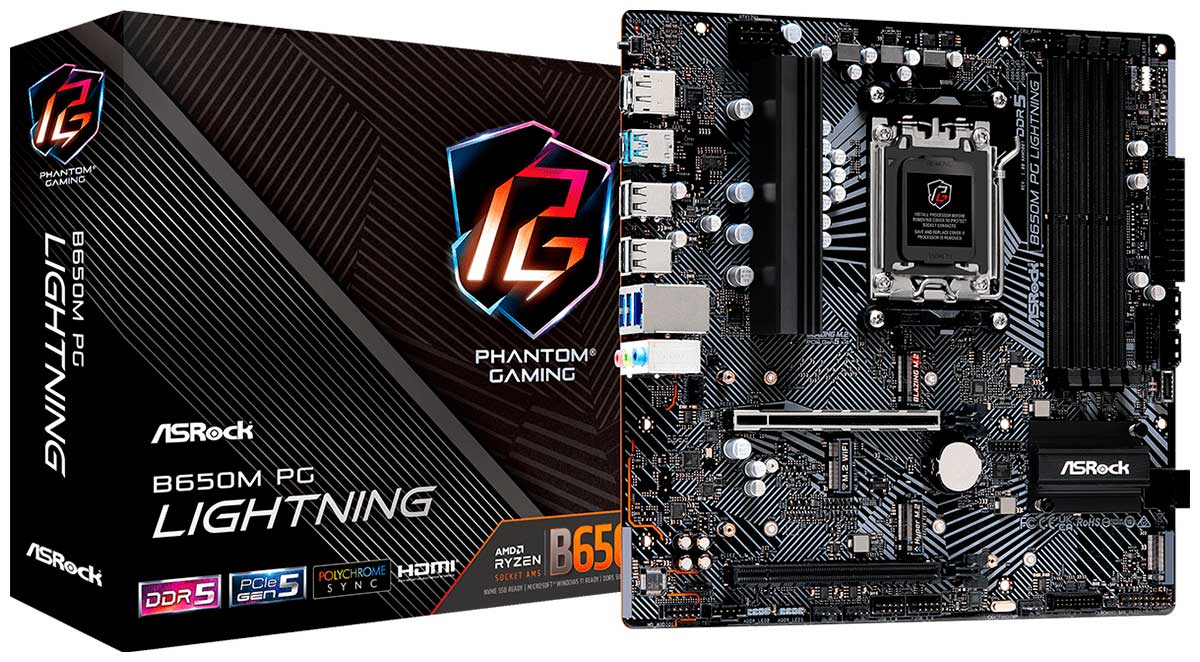 Изображение товара Материнская плата Asrock B650M PG LIGHTNING AM5 MicroATX DDR5 USB Type-C HDMI