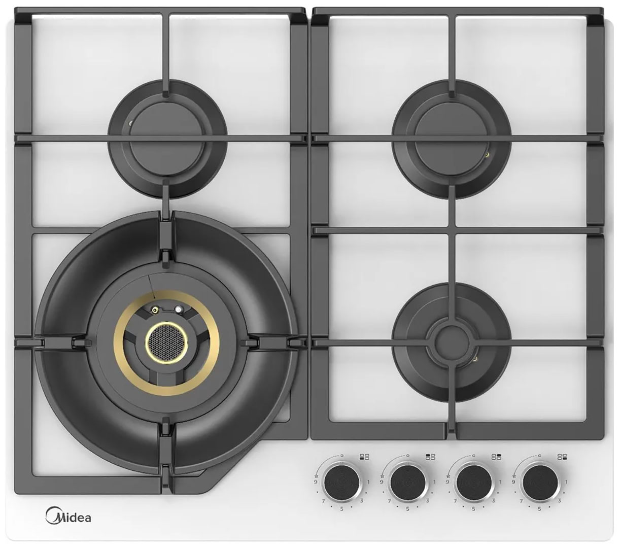 Изображение товара Газовая варочная панель Midea MG699VGW с 4 конфорками и WOK