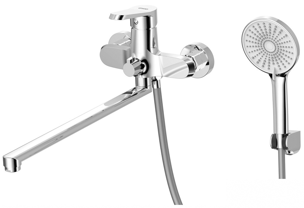 Изображение товара Смеситель с душевой лейкой AWP Piros S0351C, универсальный, для ванны, с поворотным изливом, 380 мм, хром