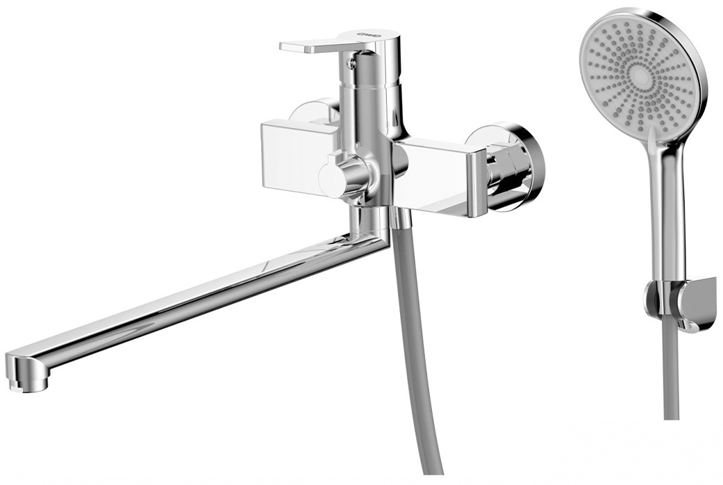 Изображение товара Смеситель с душевой лейкой AWP Aurel S0651C, универсальный, для ванны, с поворотным изливом 380 мм, хром