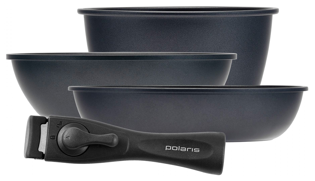 Изображение товара Набор посуды Polaris EasyKeep-4DG с съемной ручкой 3 предмета серый