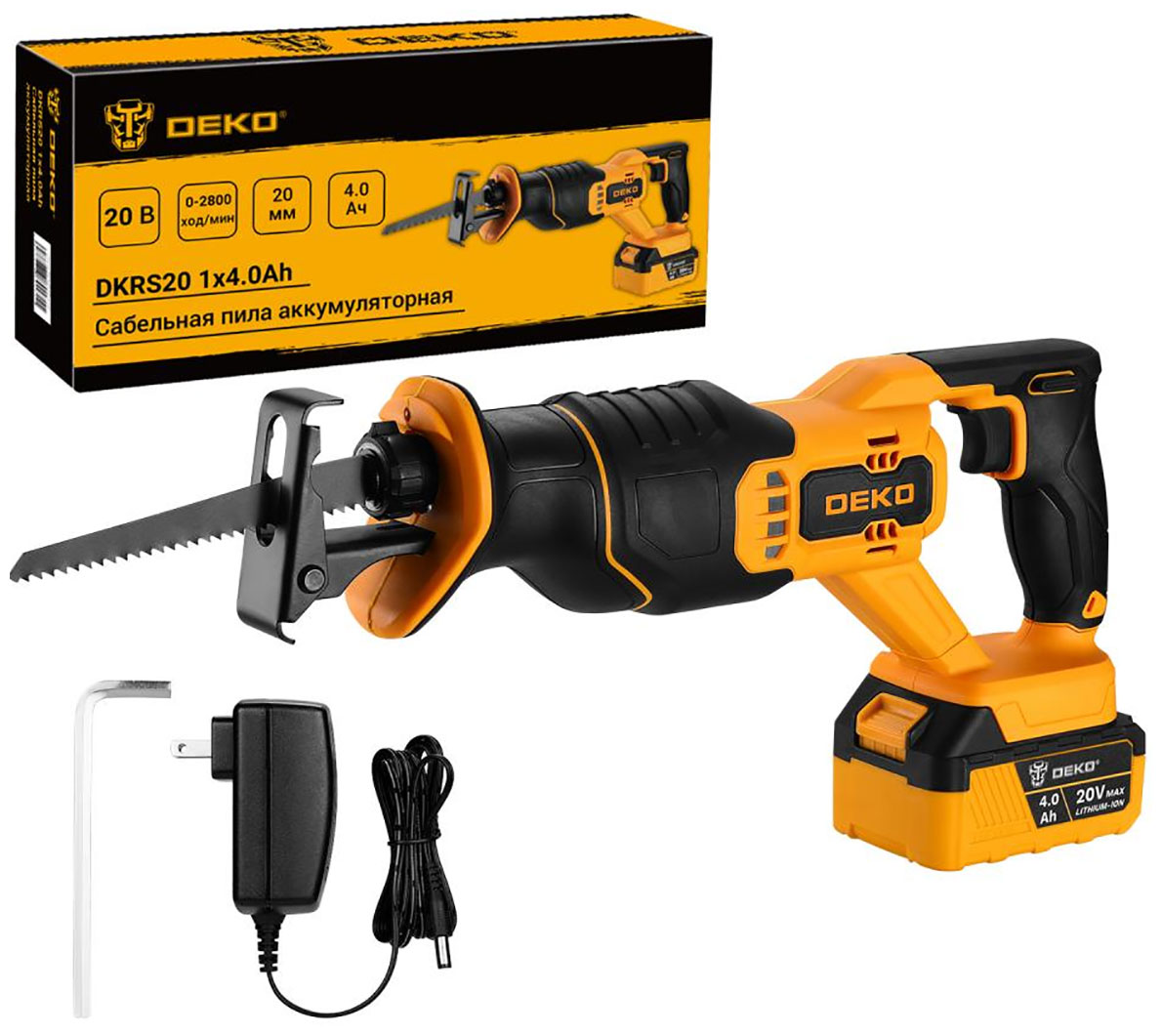 

Сабельная пила, аллигатор Deko DKRS20, 20В, 1х4.0Ач (085-1126)