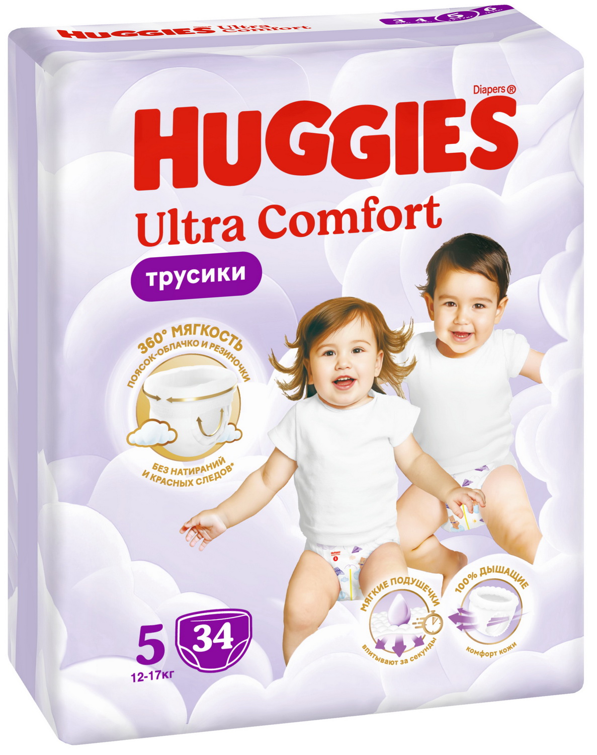 Изображение товара Подгузники-трусики Huggies Ultra Comfort размер 5 12-17 кг 34 шт Россия