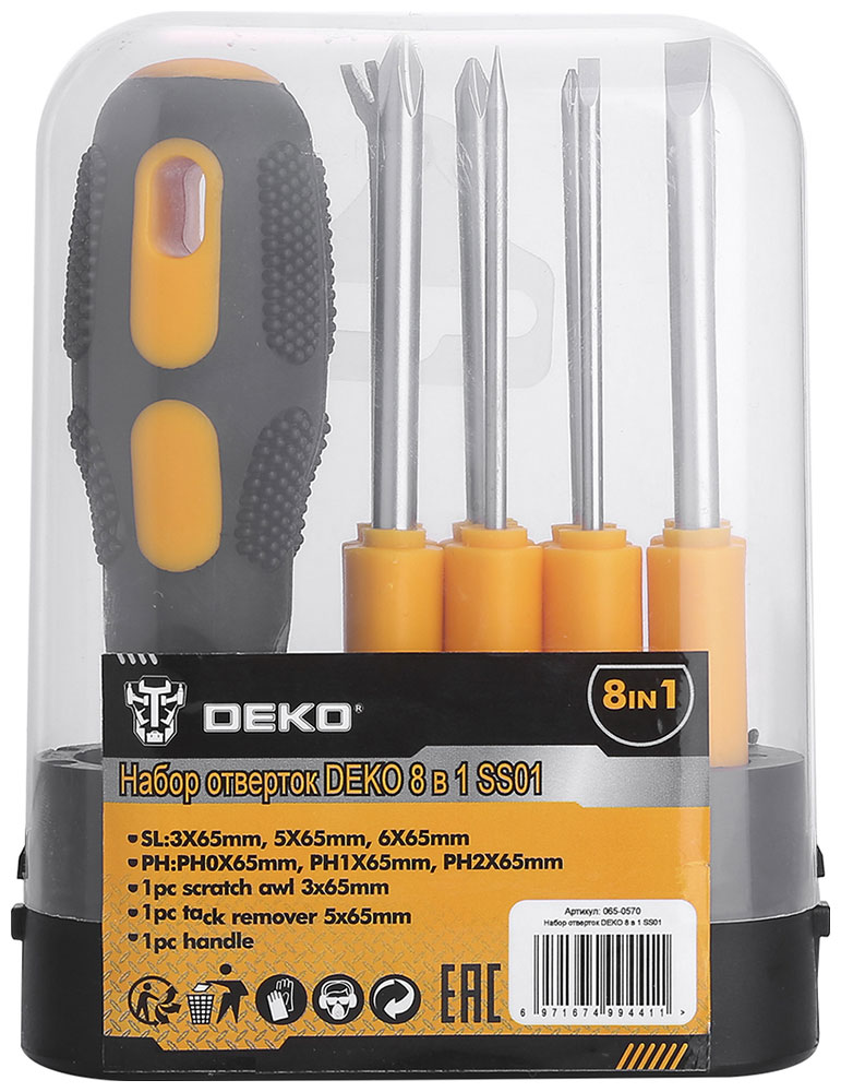 Набор отверток Deko 8 в 1 SS01 черно-желтый набор отверток deko ss04 1 4 предмета
