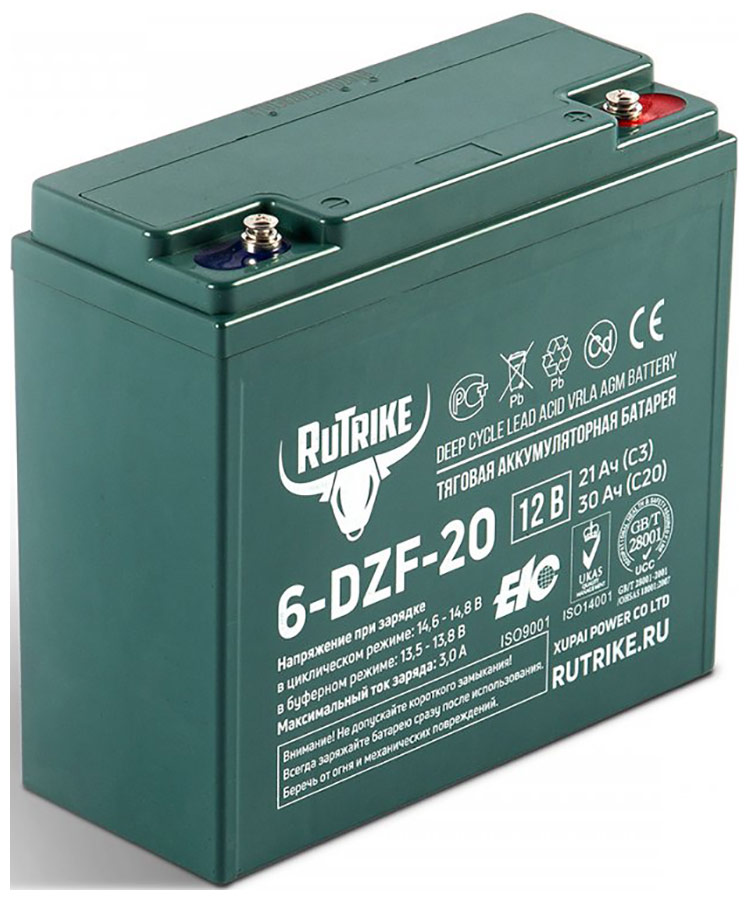 Тяговый аккумулятор Rutrike 6-DZF-20 (12V20A/H C2) аккумулятор для тсд rutrike 6 evf 52 12v52a h c3