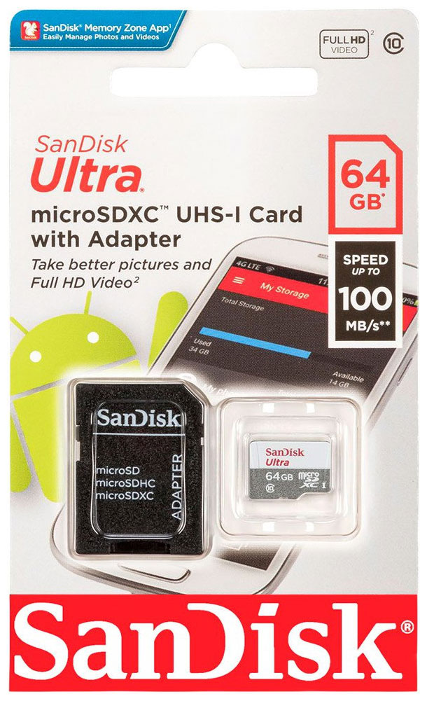 Карта памяти microsdxc 64 гб sandisk ultra sdsqunr 064g gn3mn