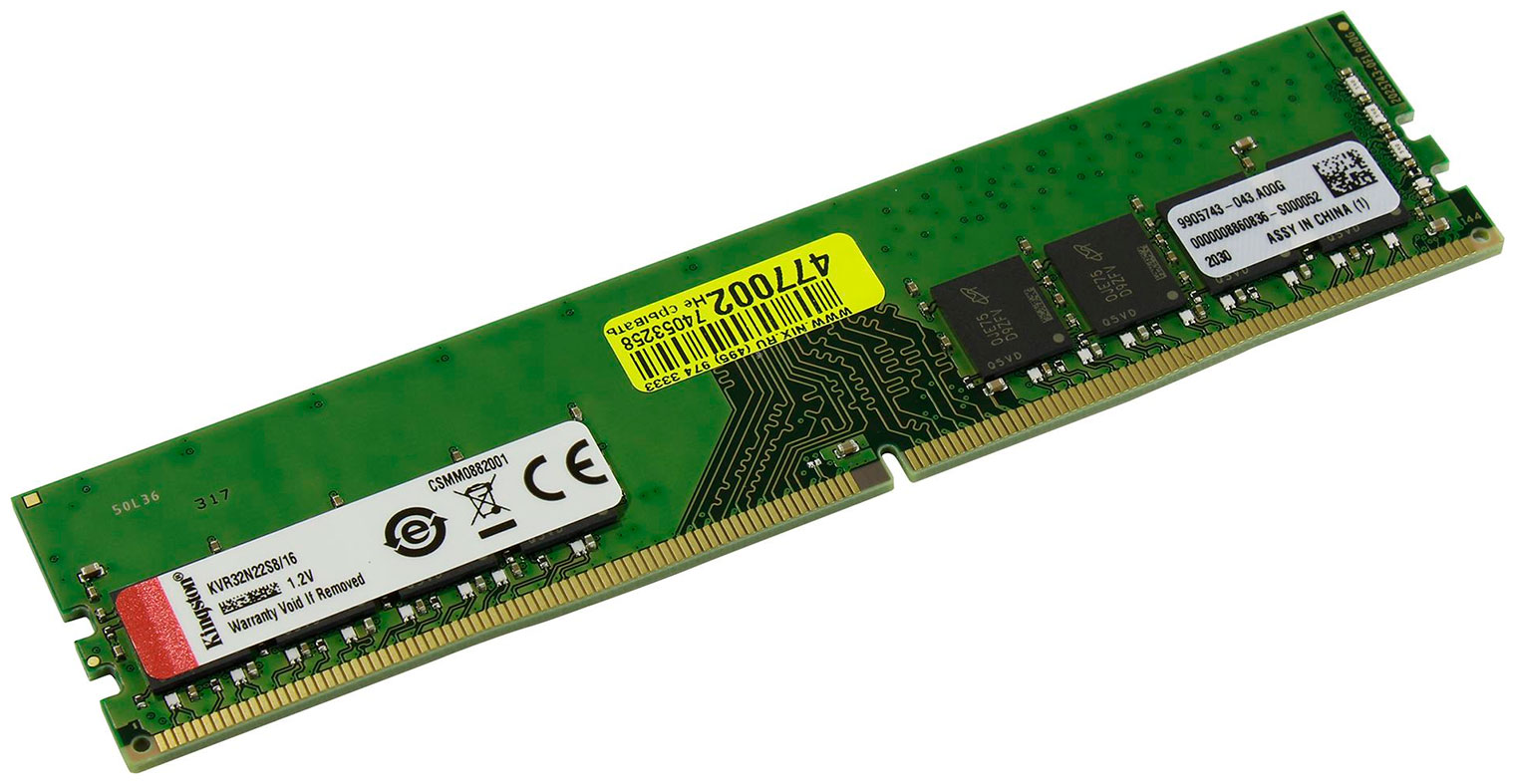 

Оперативная память Kingston DDR4 16Gb 3200MHz (KVR32N22S8/16) VALUERAM RTL PC4-25600 CL22 DIMM 288-pin 1.2В single, Зеленый