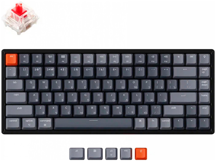 Клавиатура беспроводная Keychron K2, 84 клавиши, алюминиевый корпус, RGB подсветка, Hot-Swap, Gateron Red Switch (K2-C1H) клавиатура keychron k6p j3 68 кл k pro mechanical brown switch rgb hot swap алюм рамка