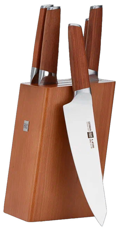 Набор кухонных ножей из сверхпрочной стали (5 ножей подставка) Huo Hou Molybdenum Vanadium Steel Kitchen Knife Set (HU0158), коричневый выпечка и приготовление huohou точилка для ножей wheel knife sharpener