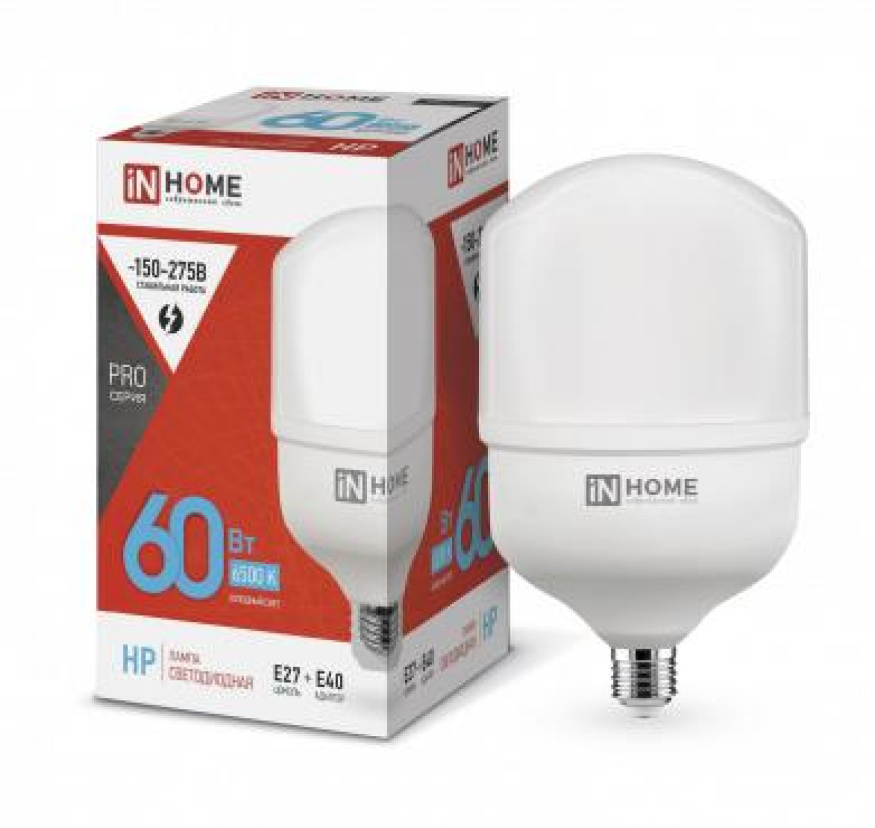 Изображение товара LED светодиодная лампа In Home LED-HP-PRO 60 Вт E27, адаптер E40, 6500K, 5700лм
