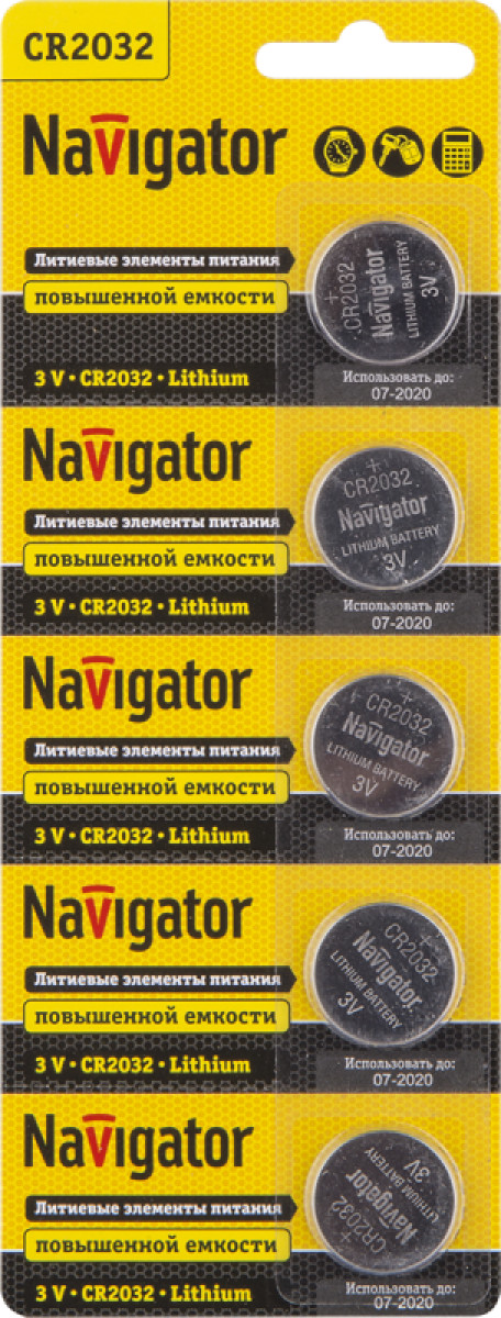 Изображение товара Литиевая батарейка Navigator CR2032 94 765, 5 шт блистер