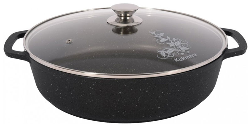 Изображение товара Сотейник со стеклянной крышкой Kukmara 32 см, темный мрамор (смт3281а)