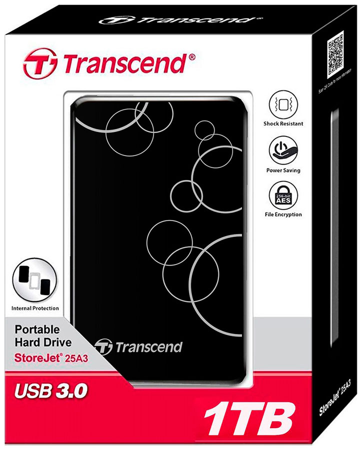Изображение товара Жесткий диск Transcend StoreJet 25A3 1Тб USB 3.0 портативный черный