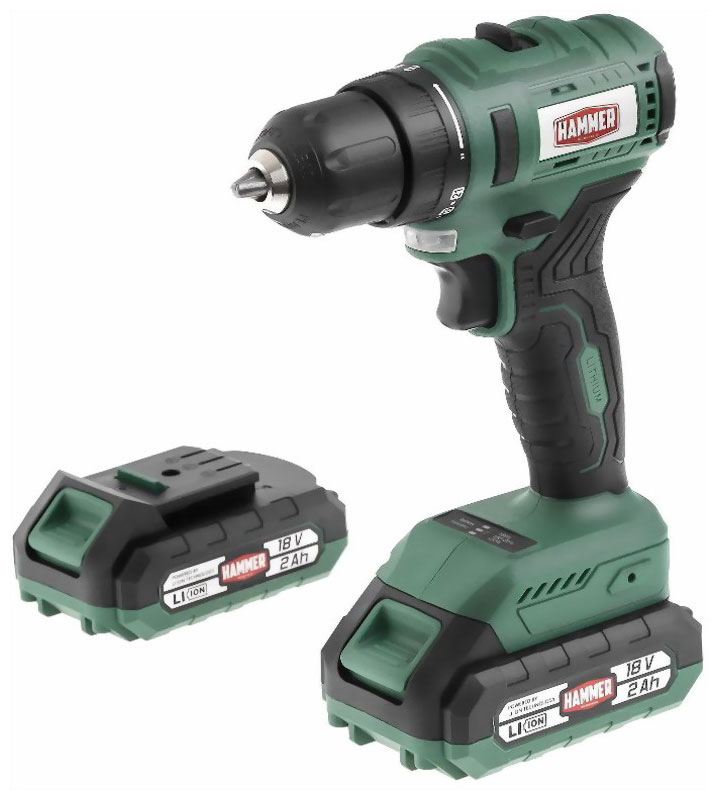 Изображение товара Аккумуляторная дрель-шуруповерт Hammer ACD18BL 18В 2х2Ач бесщёточный