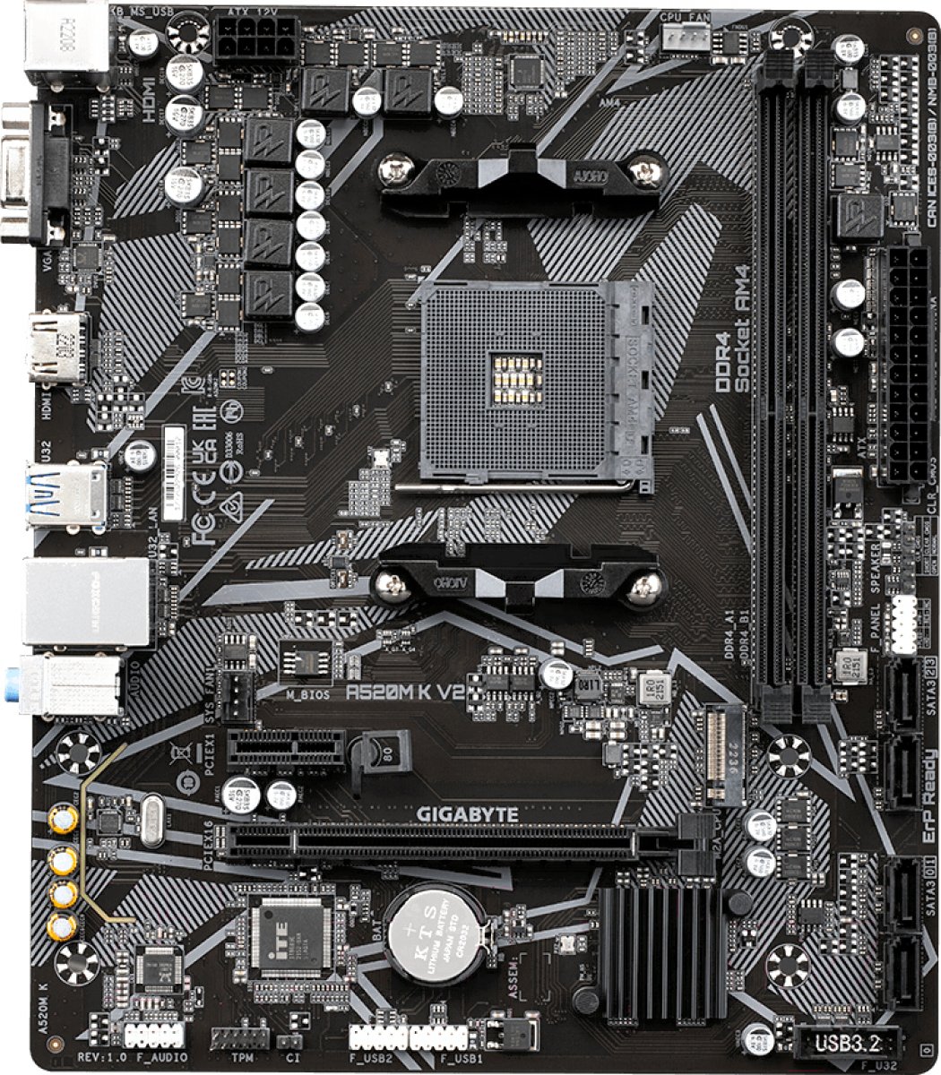 Материнская плата Gigabyte A520M K V2 (AM4, mATX) Материнская плата Gigabyte A520M K V2 (AM4, mATX)