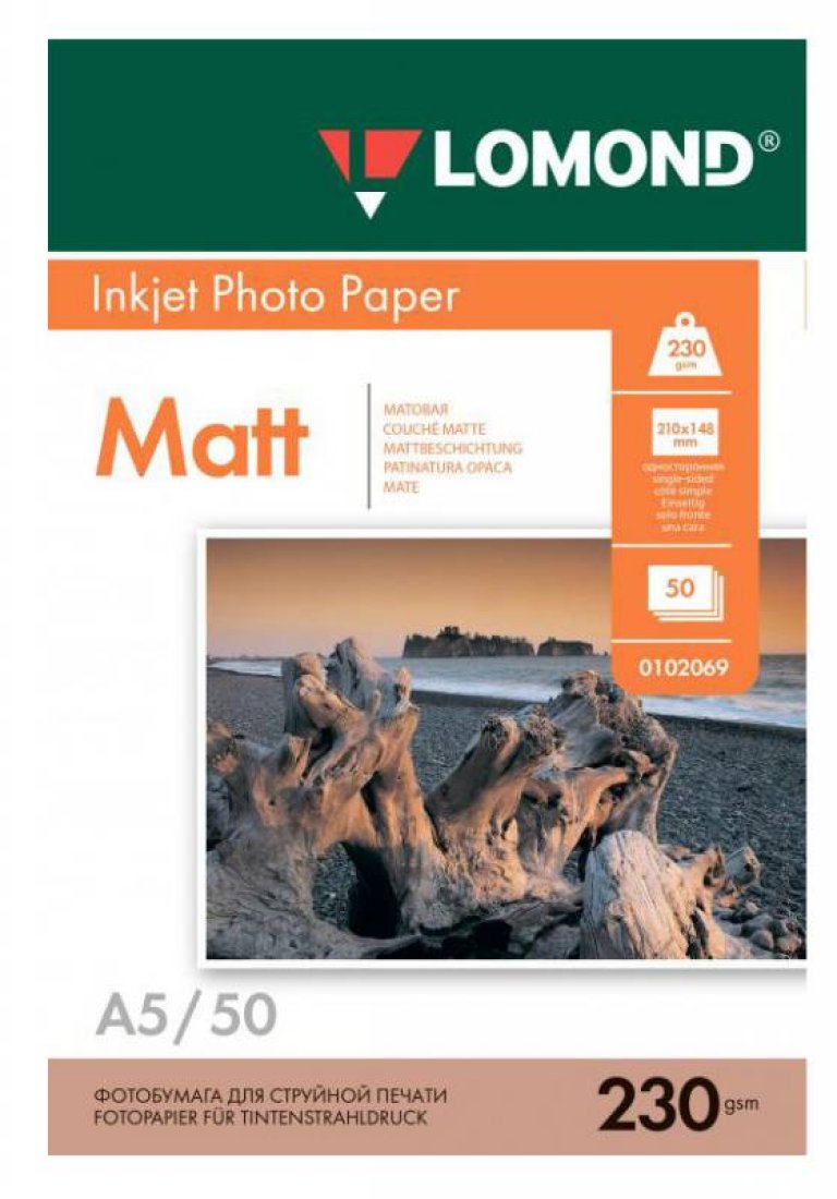 Изображение товара Фотобумага Lomond 0102069 A5/230г/м2/50л./белый матовое для струйной печати