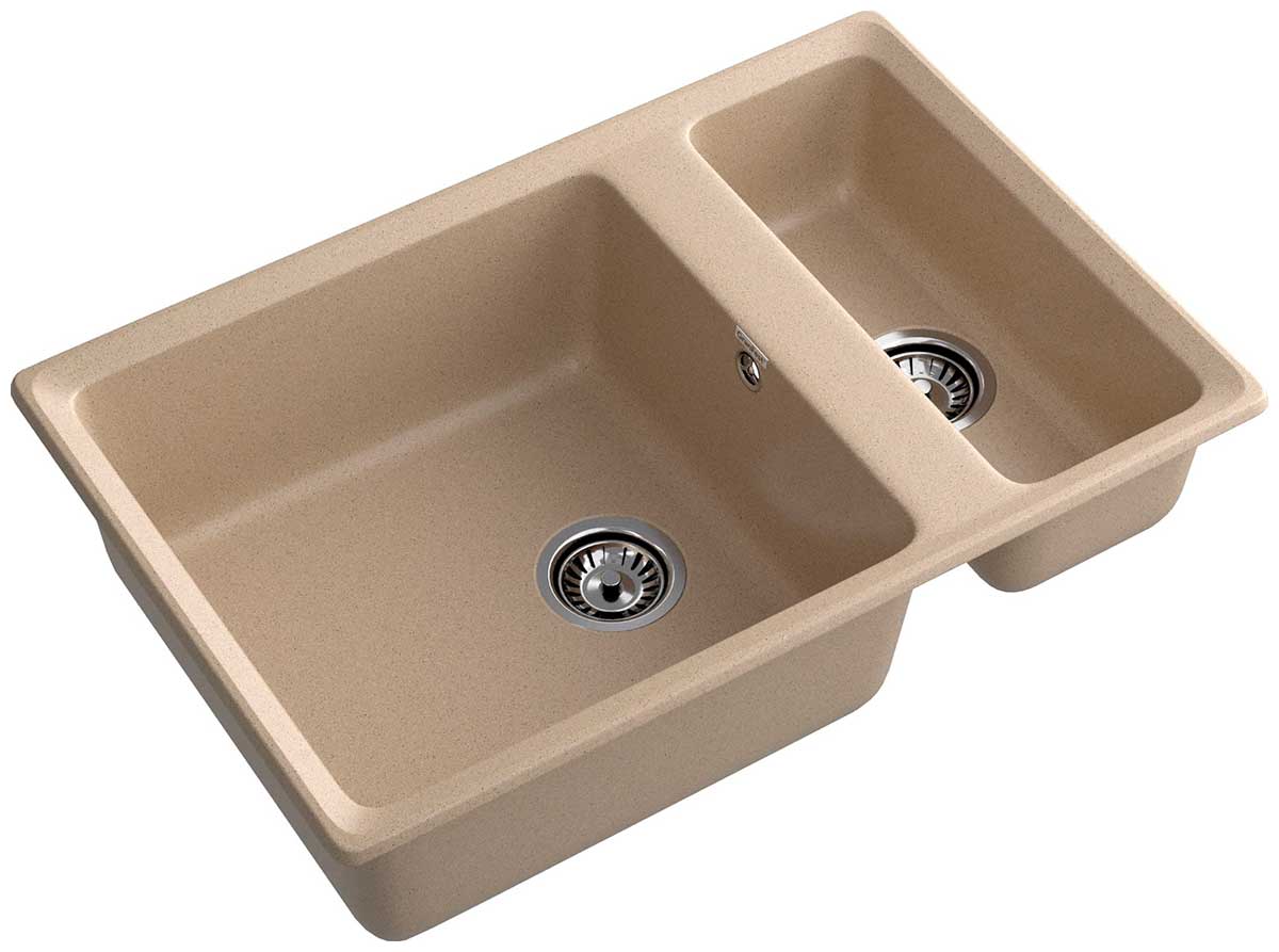Изображение товара Кухонная мойка GranFest LEVEL 760K из мрамора двухчашевая прямоугольная песочный цвет