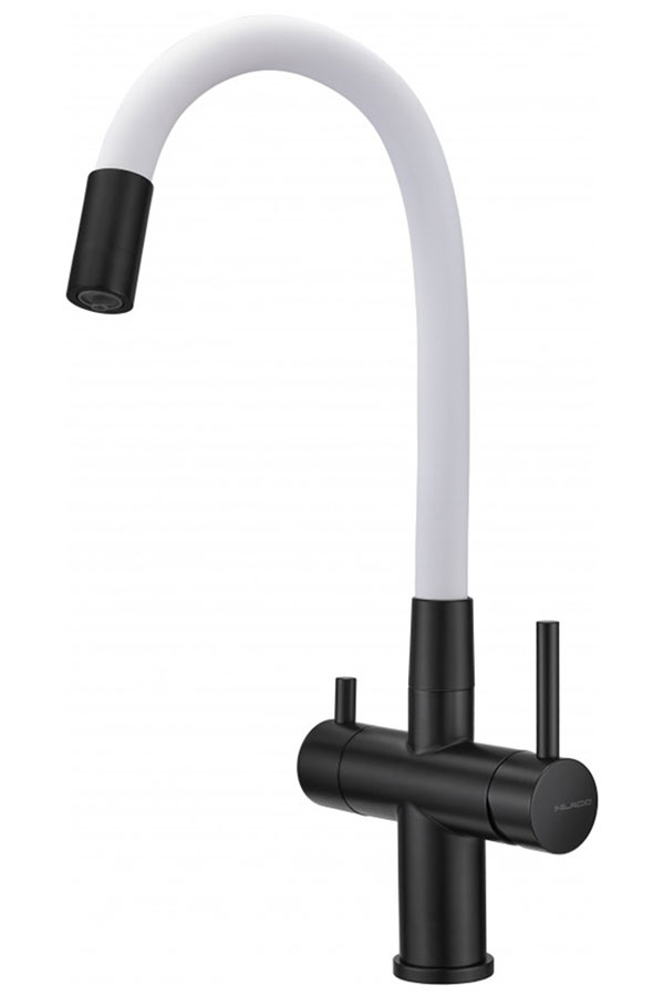 Изображение товара Смеситель для кухни с фильтром Milacio Ultra 560 (MCU.560.TBW) total black, белый шланг