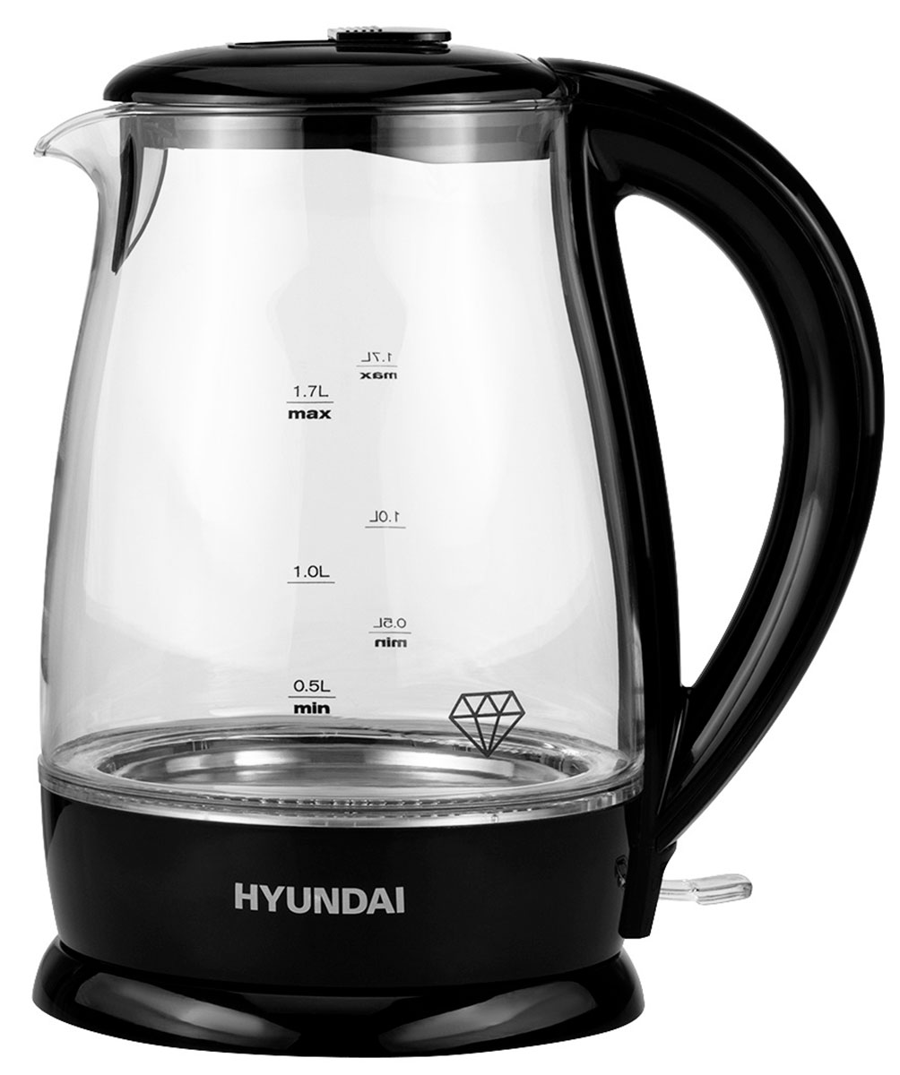 Изображение товара Чайник электрический Hyundai HYK-G2011, 1.7л., 2200Вт, черный (стекло/пластик)