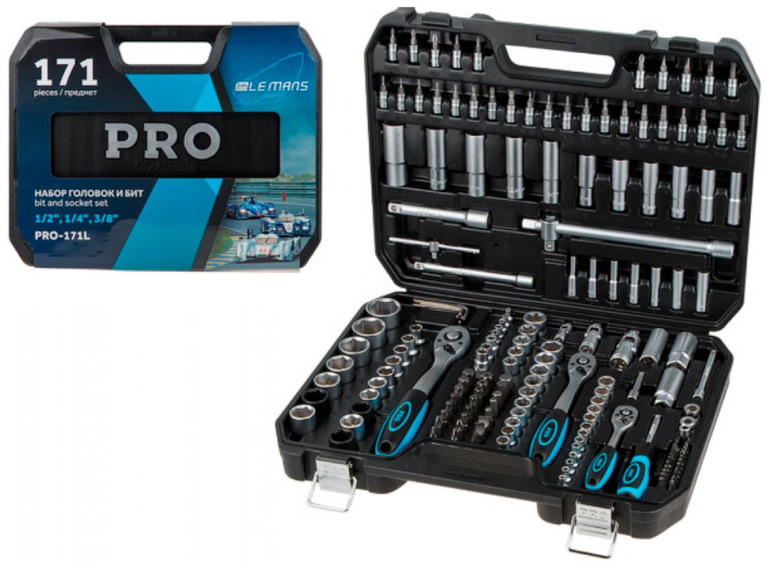 

Набор головок и бит Startul PRO Le Mans 1/4", 3/8", 1/2" 6 граней, 171 предмет (PRO-171L)