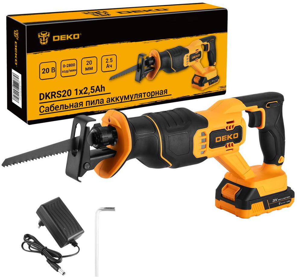 Изображение товара Аккумуляторная сабельная пила Deko DKRS20 20 В, 2.5 Ач, регулировка, Китай