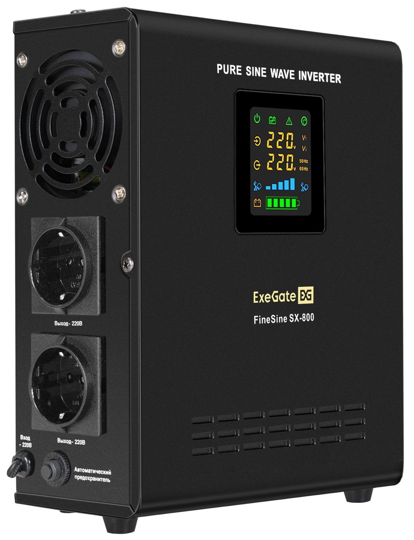 

ИБП для котла настенный ExeGate FineSine SX-800.LCD.AVR.2SH, Черный